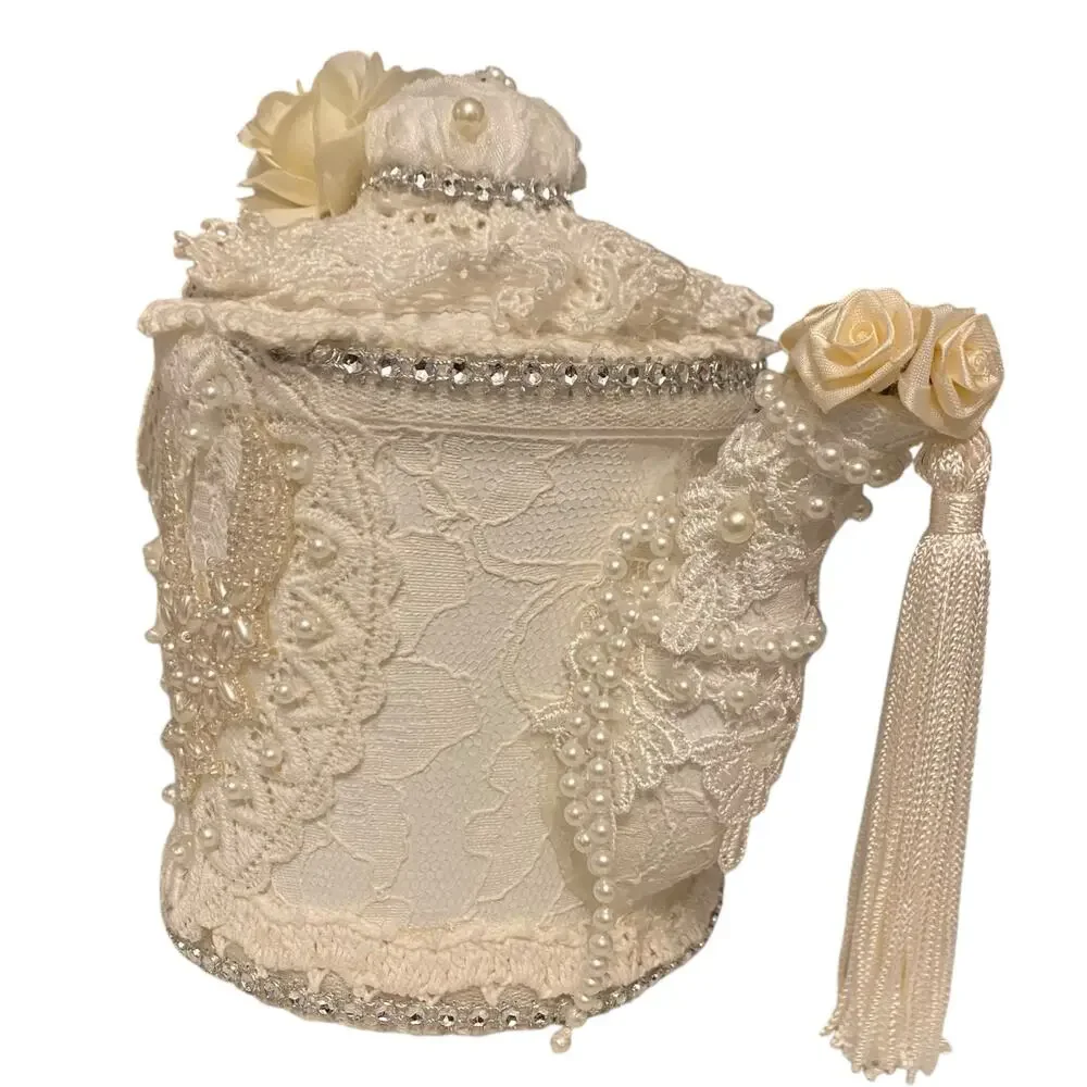 Elegant White Lace Floral Ceramic Teapot Decorative Vintage Handmade Table Decor